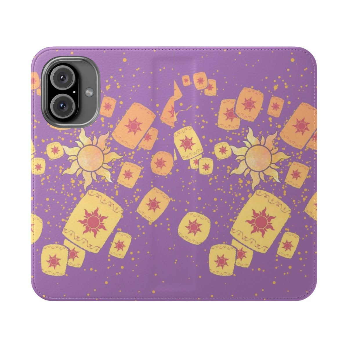 Tangled-themed flip phone case featuring lanterns, flowers, and characters