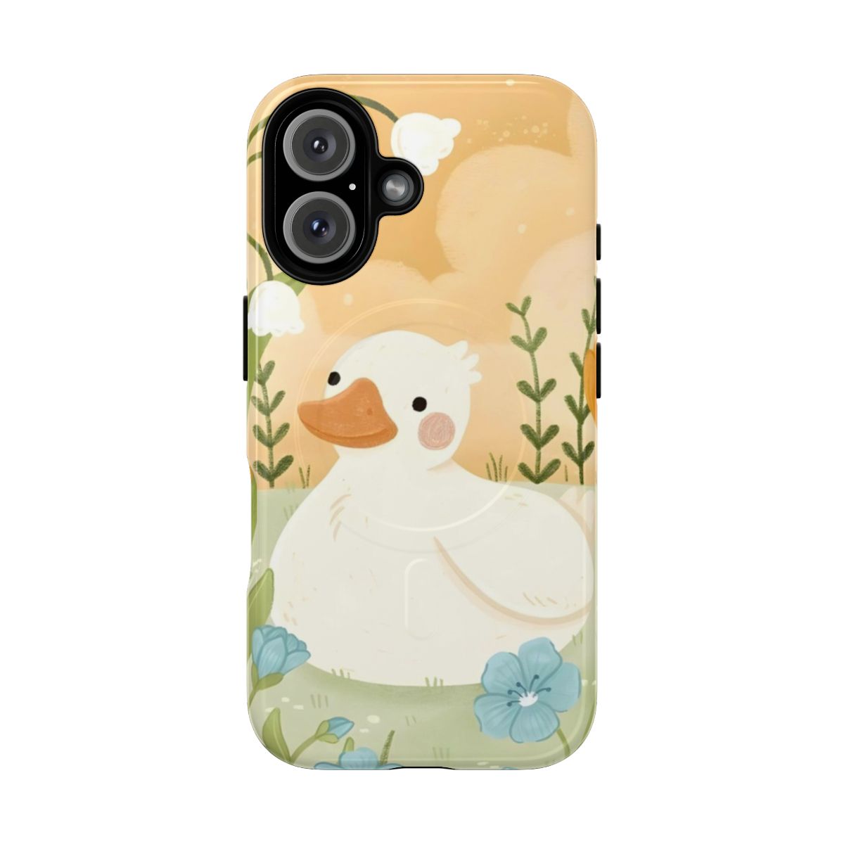 Artistic duck and flower design on a durable, protective magnetic phone case