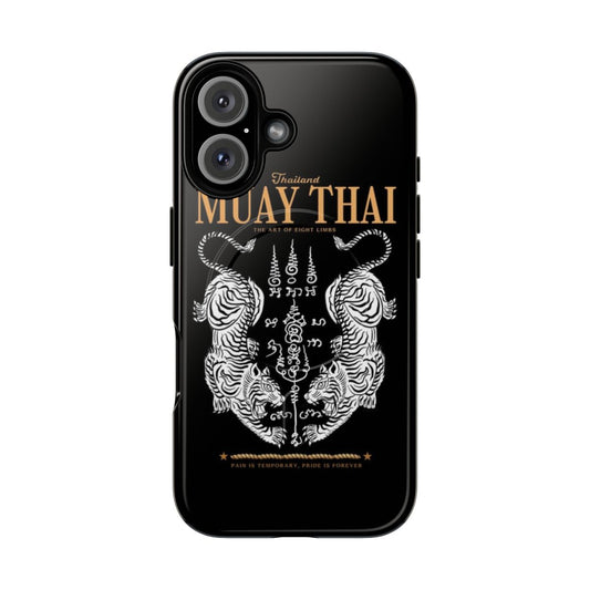 Tough phone case with a classic Muay Thai twin tiger design