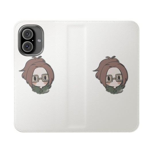 Cute anime-themed flip cover phone case featuring a chibi-style character design