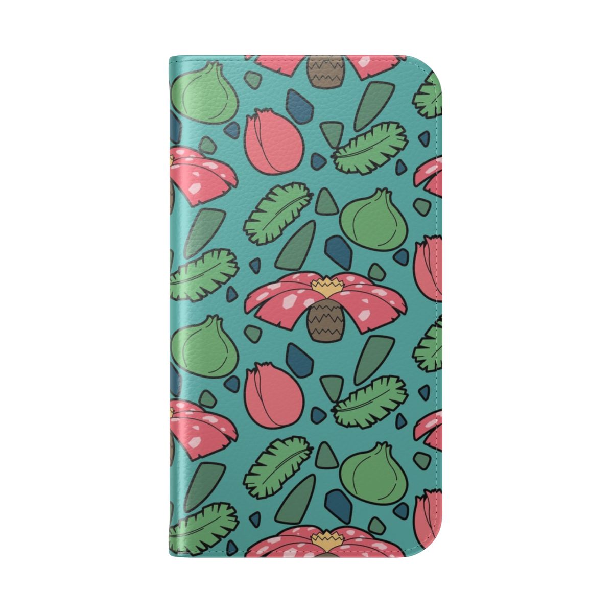 Artistic collage phone case featuring Bulbasaur, Ivysaur, and Venusaur from the Pokémon universe - Folded Back