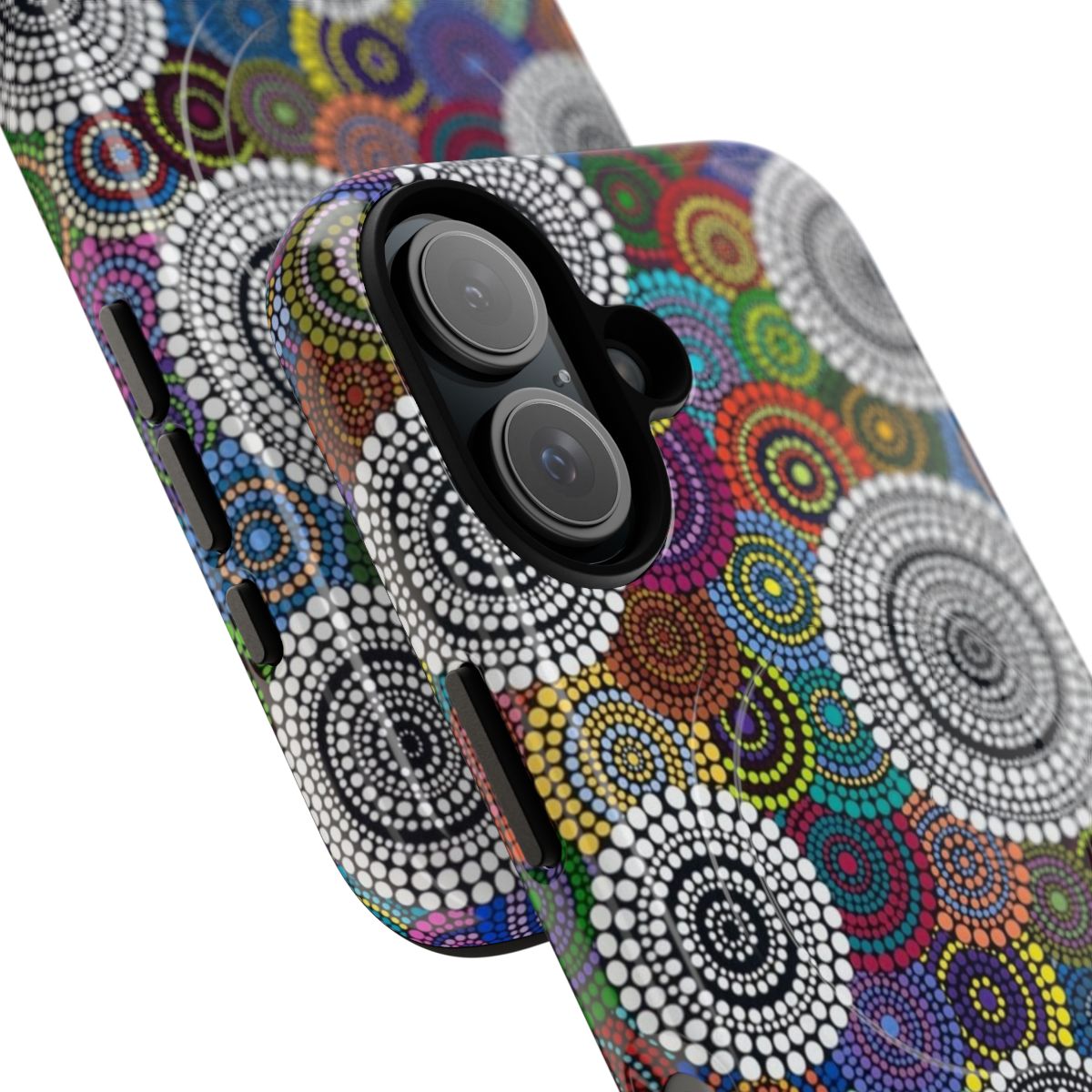 One Mob inspired magnetic tough phone case with contemporary aboriginal art design - Detail