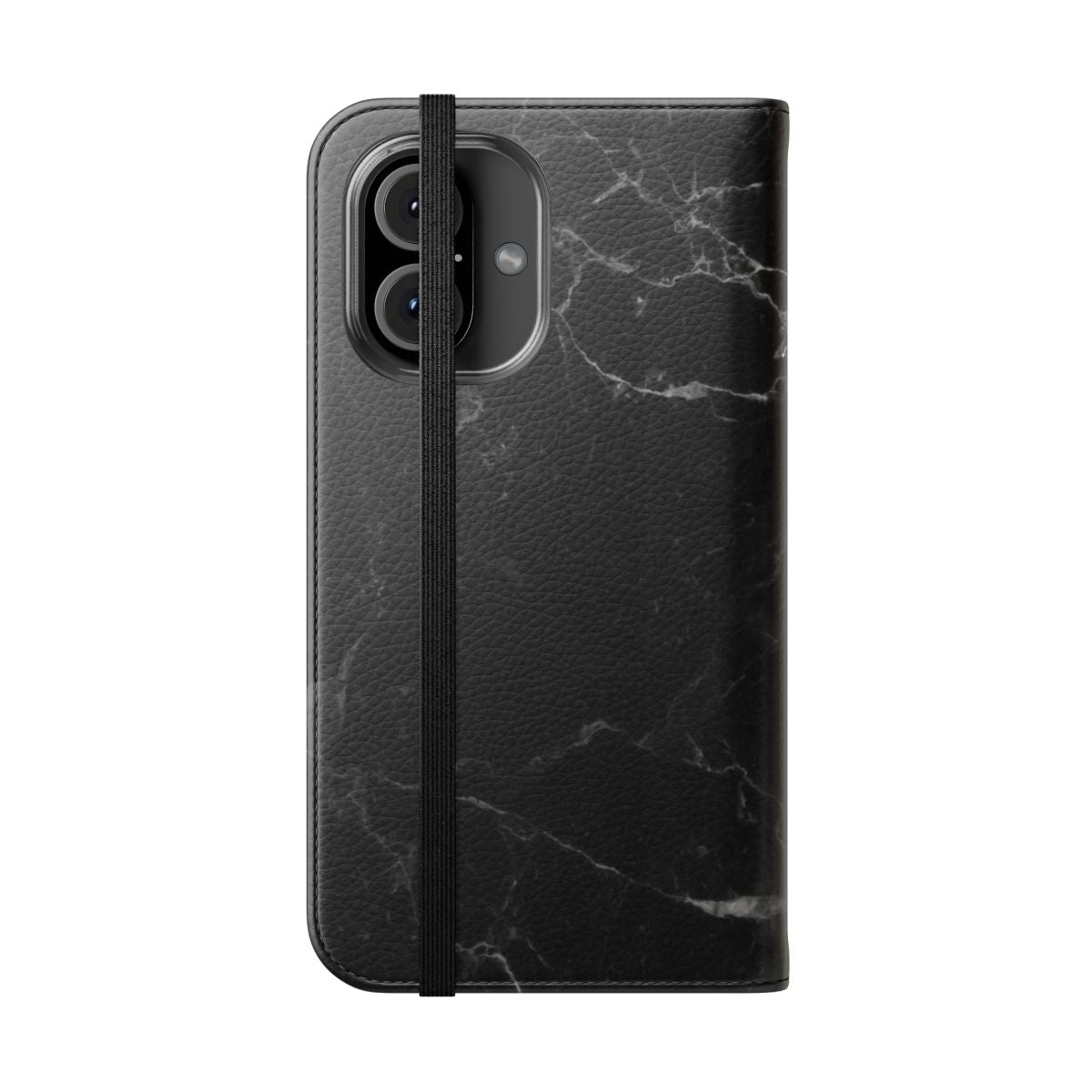 Marble Black Flip Cover Phone Case - Folded Front