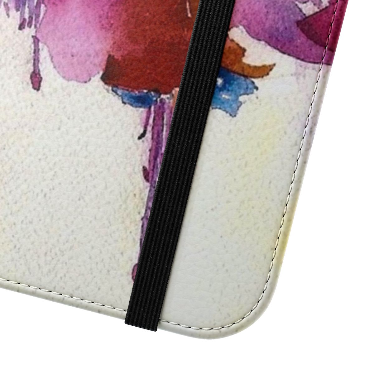 Watercolor painting of fuchsia flowers on a protective phone case - Close Up