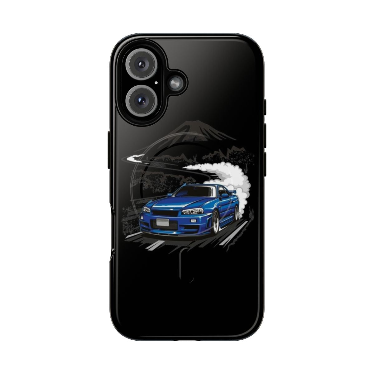 Blue magnetic tough phone case for Nissan Skyline R34 enthusiasts