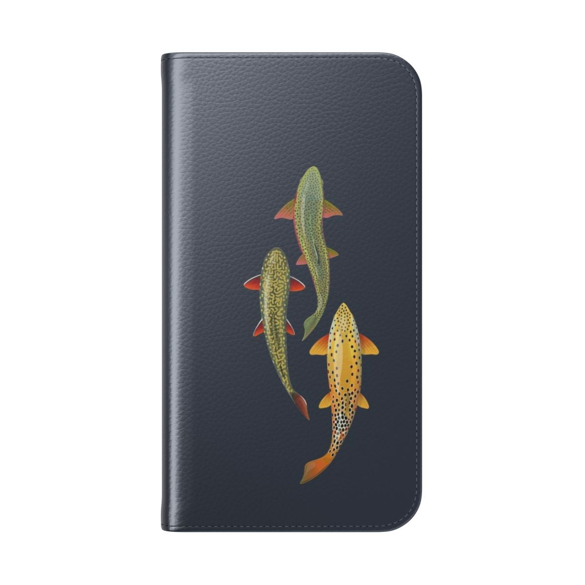 Artistic three trout design on a flip phone case - Folded Back