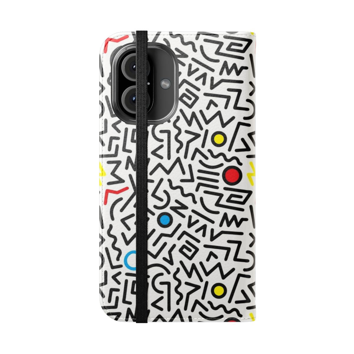 Retro 1980s inspired fun phone case with colorful patterns and nature-inspired graphics - Folded Front