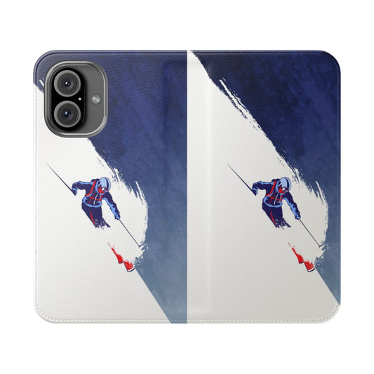 A ski-themed phone case with a vintage-inspired design featuring the text "Powder to the People".