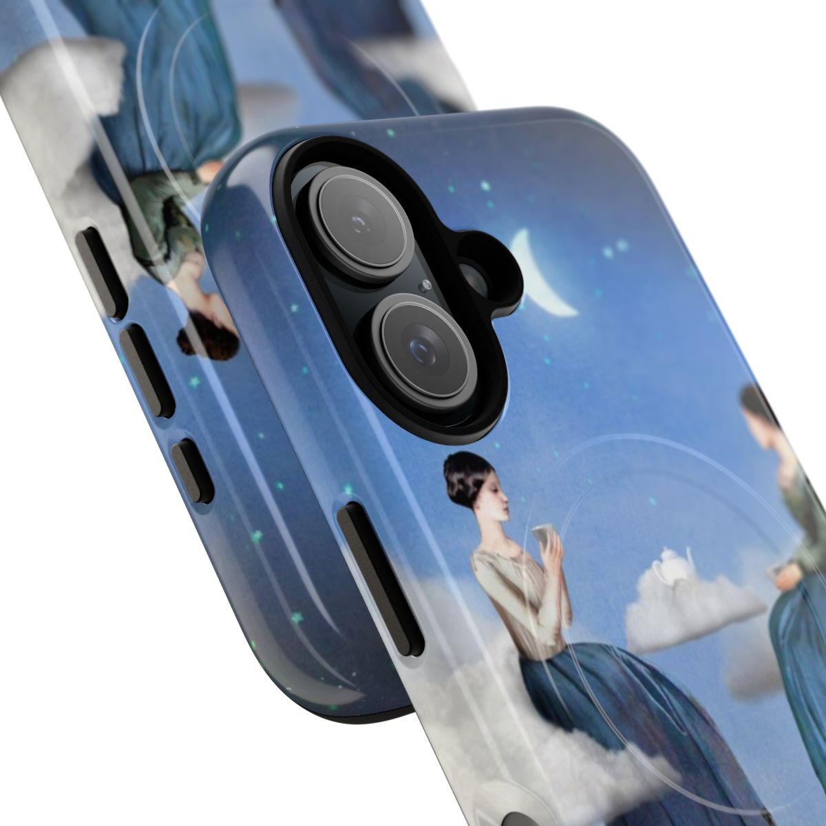 Heavenly skyscape design phone case featuring clouds, stars, and moon imagery for tea enthusiasts - Detail