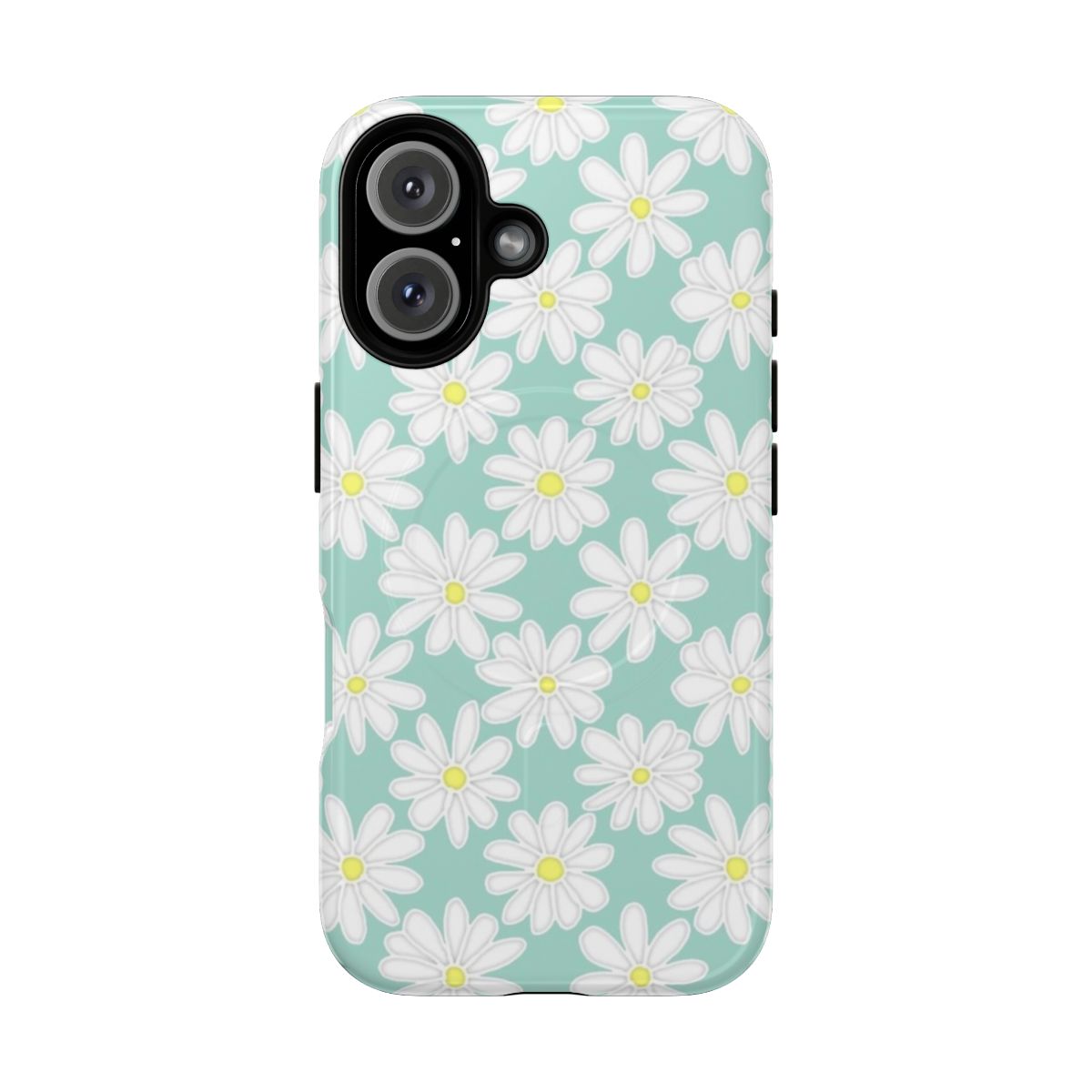 Pastel daisy flower pattern on a mint green phone case