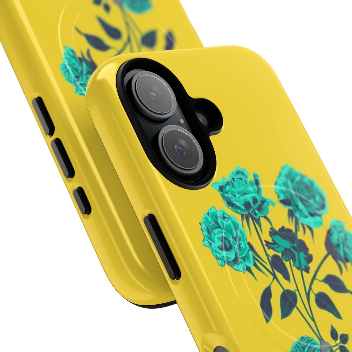 Closeup of a vibrant floral and snail pattern on a protective phone case - Detail