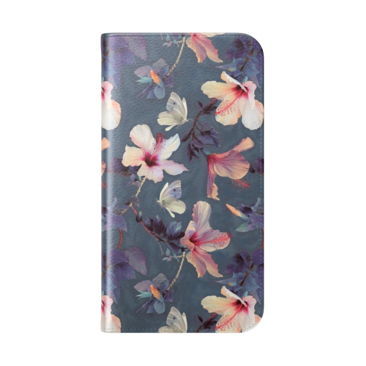 Painted pattern of butterflies and hibiscus flowers on a phone case cover - Folded Back