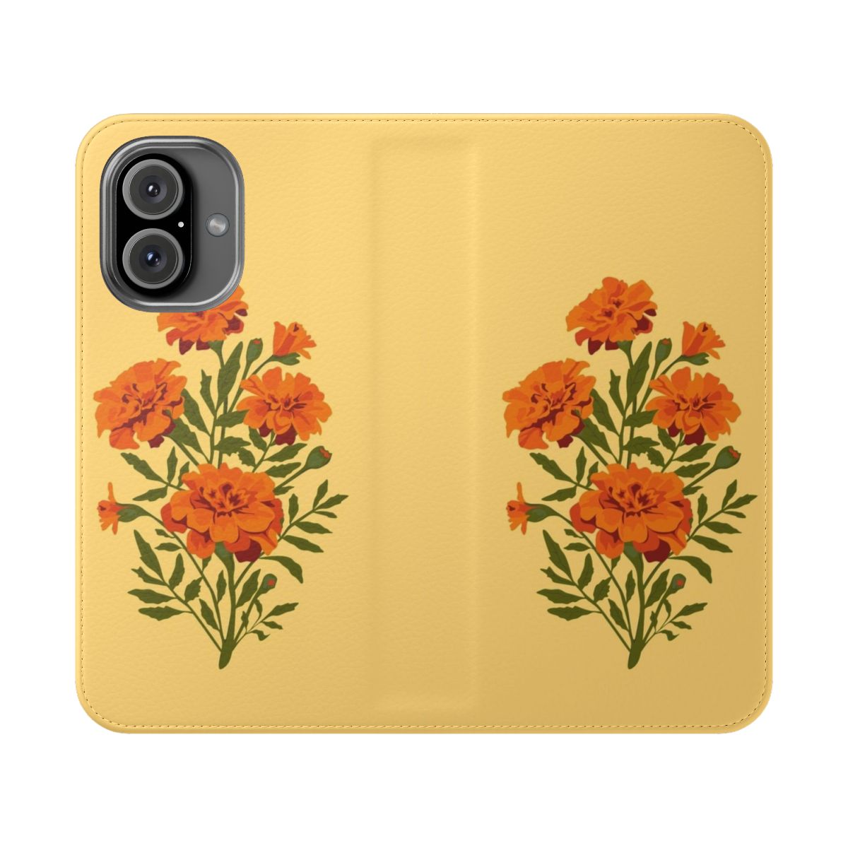 Colorful marigold flowers in a botanical, nature-inspired phone case design