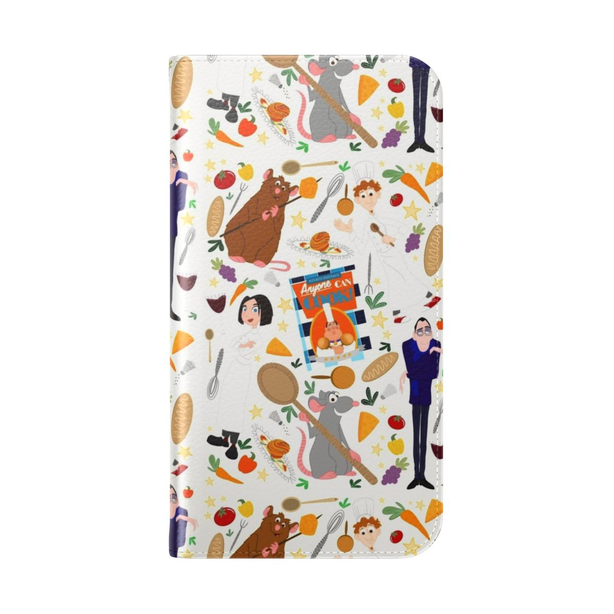 Ratatouille-themed flip cover phone case with characters Remy, Colette, and Linguini - Folded Back