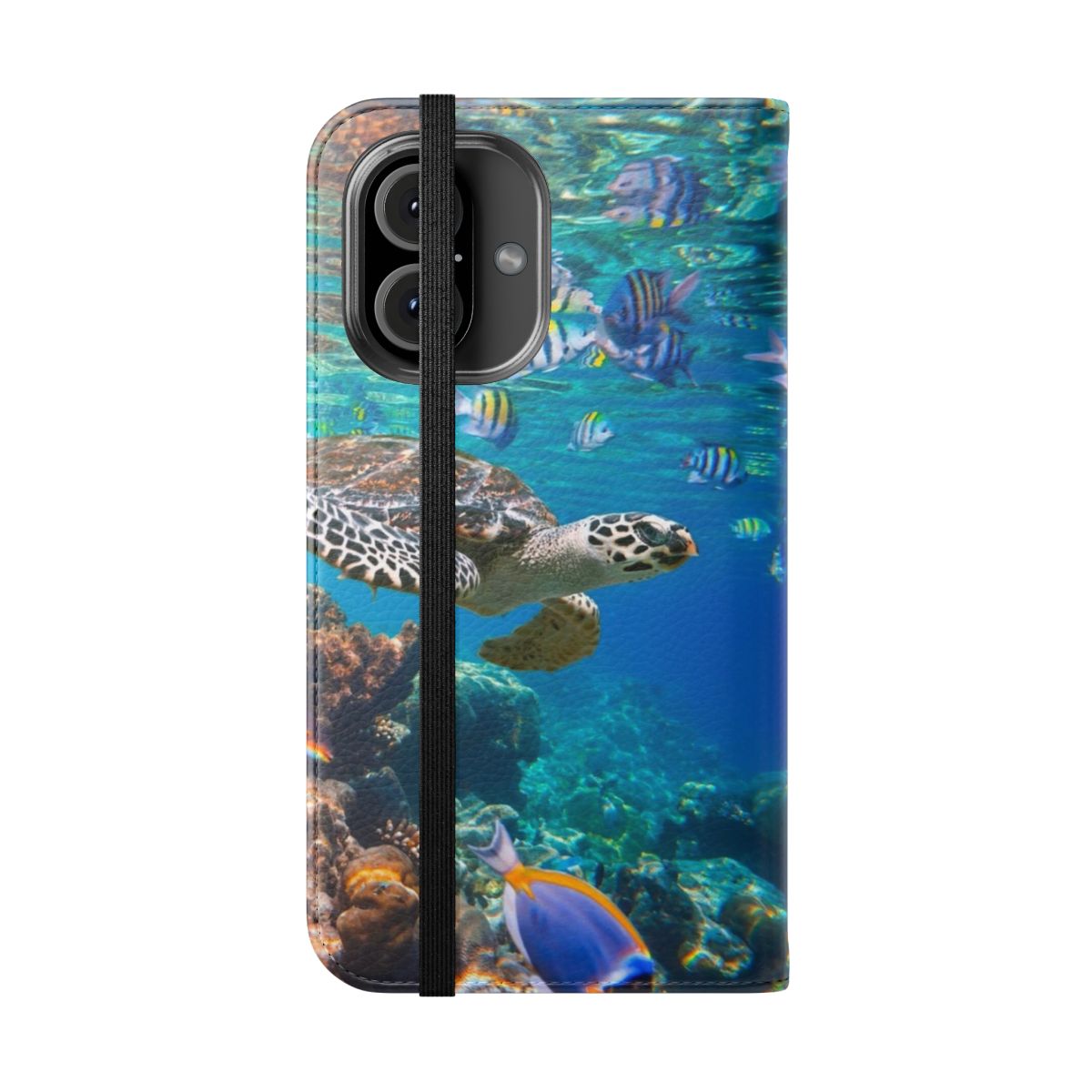 Turtle swimming underwater in ocean, phone case with printed image - Folded Front