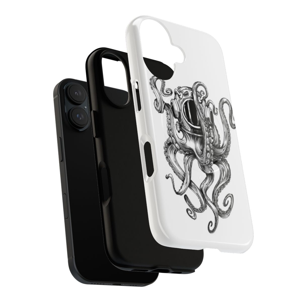 Tough phone case featuring an octopus scuba diver helmet design for underwater smartphone protection. - Layers