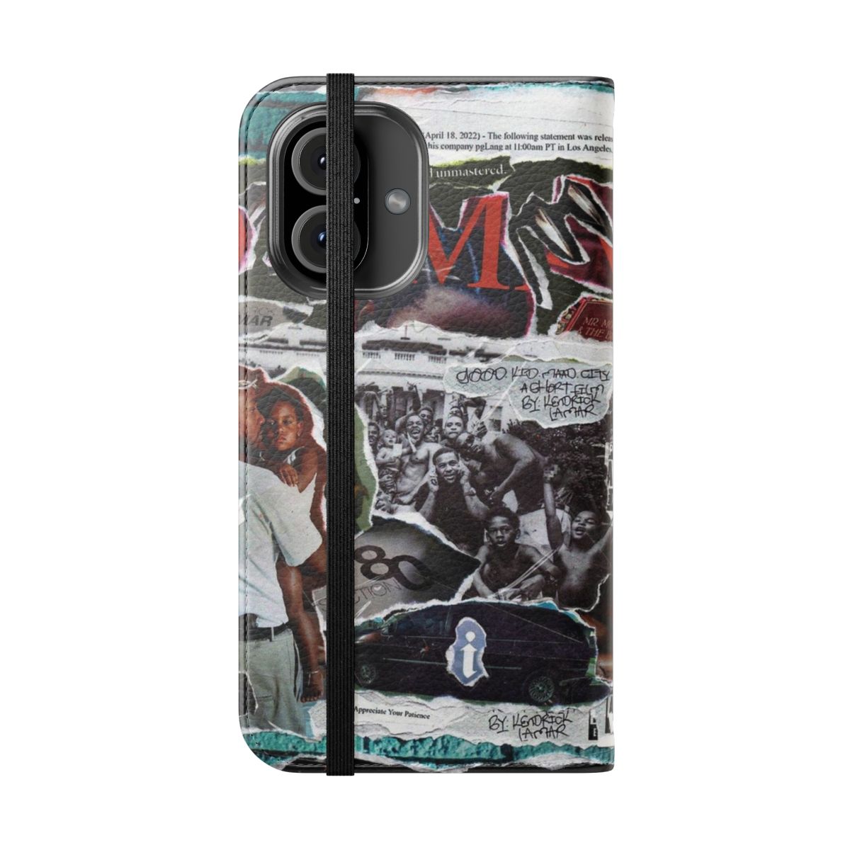 Flip phone case featuring Kendrick Lamar's "Mr Morale & the Big Steppers" album cover art - Folded Front