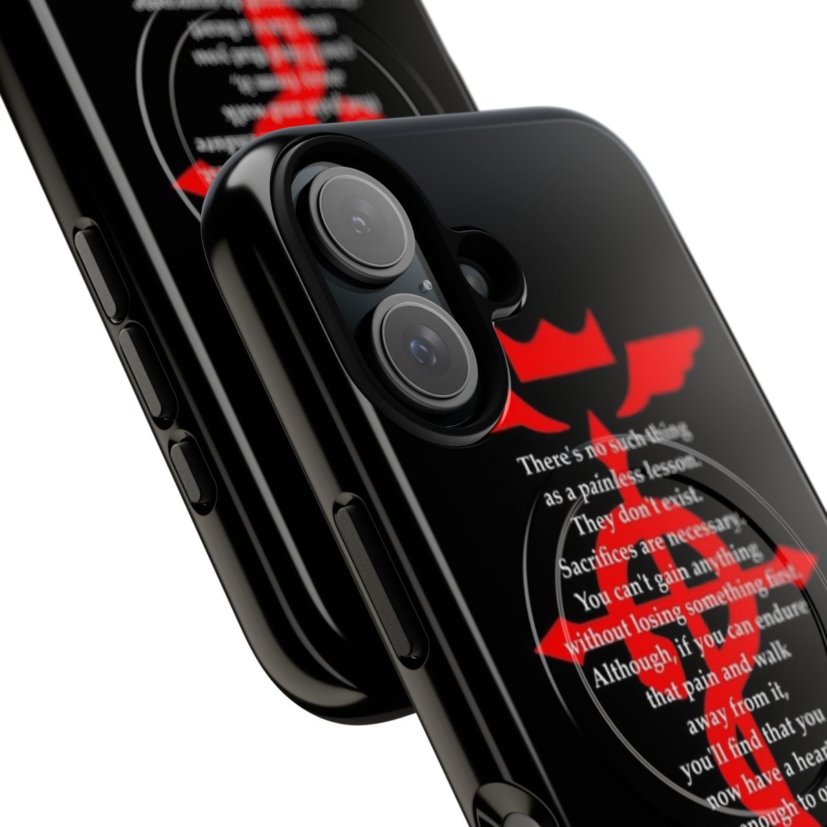 Magnetic tough phone case with Fullmetal Alchemist inspired graphics featuring the Elric brothers, alchemy symbols, and anime-style artwork. - Detail