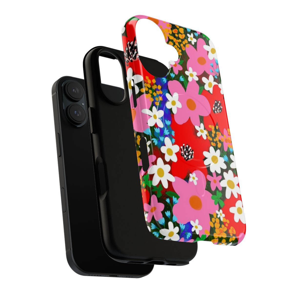 Vibrant floral pattern design on a durable, magnetic phone case - Layers