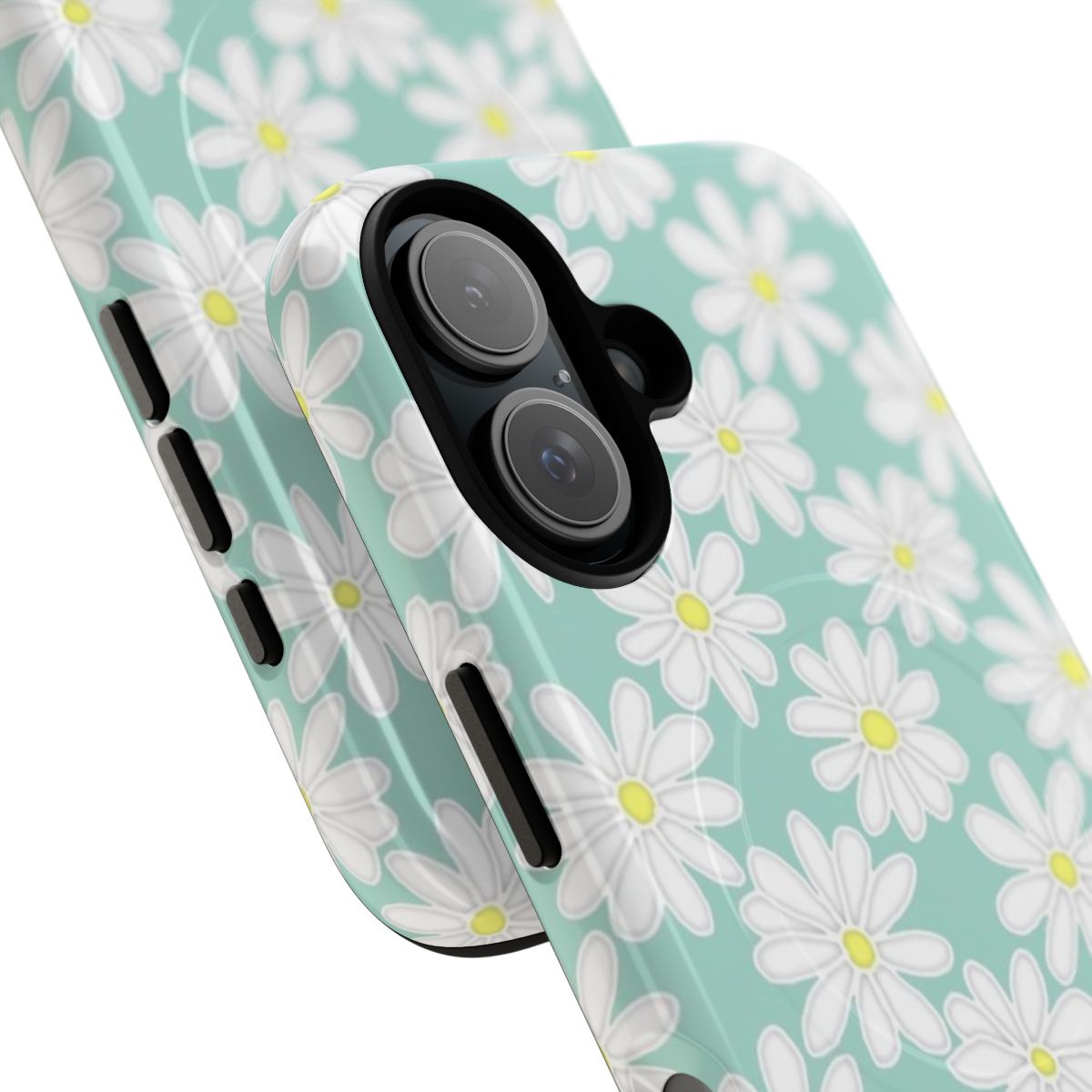 Pastel daisy flower pattern on a mint green phone case - Detail