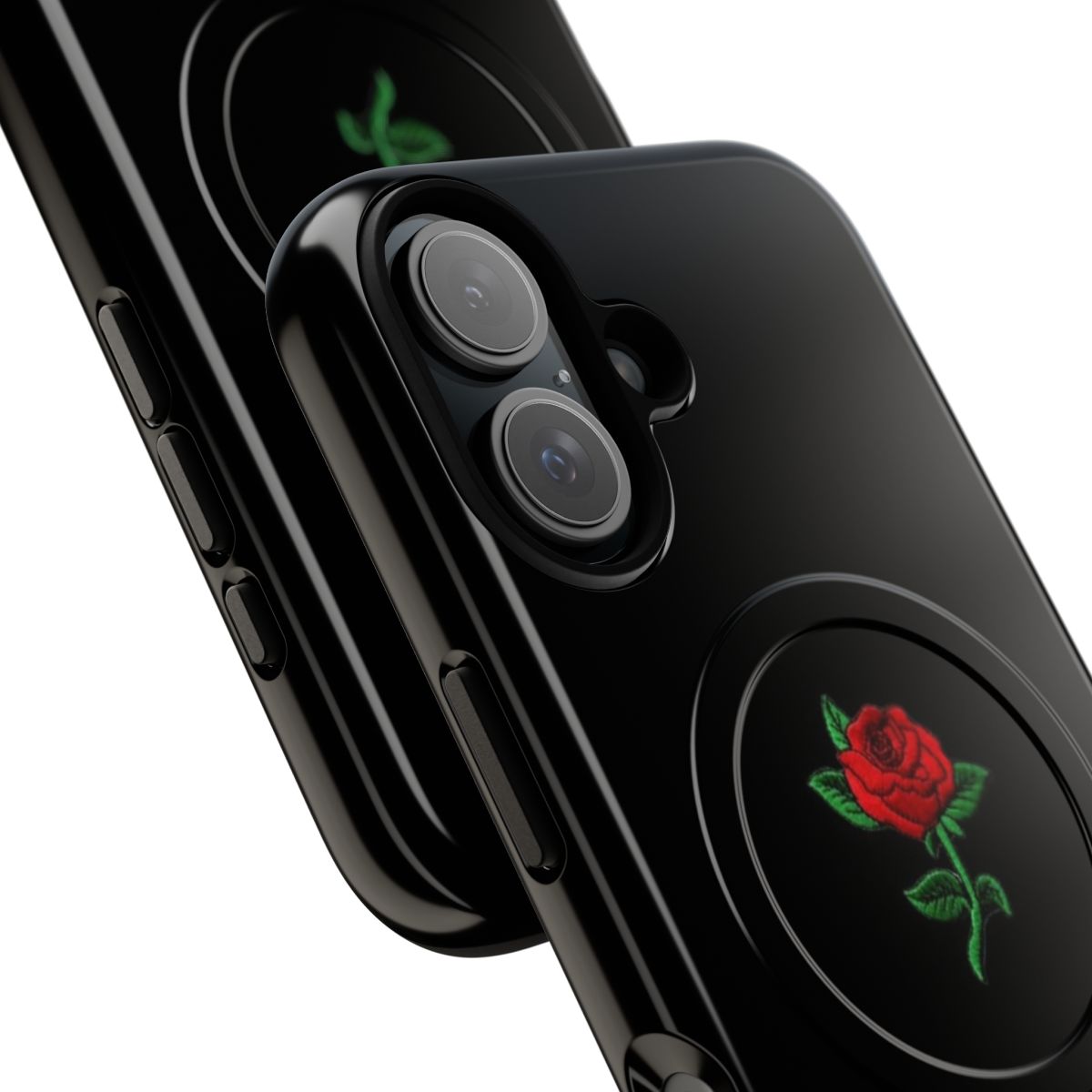 Red rose pattern on a magnetic tough phone case - Detail