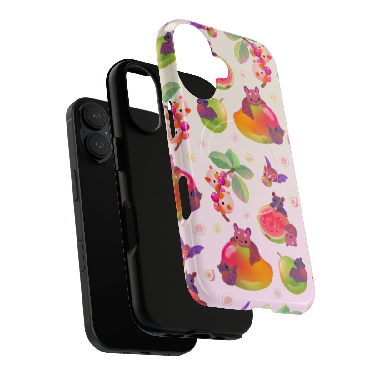 Pastel-colored phone case featuring a tropical fruit bat design - Layers