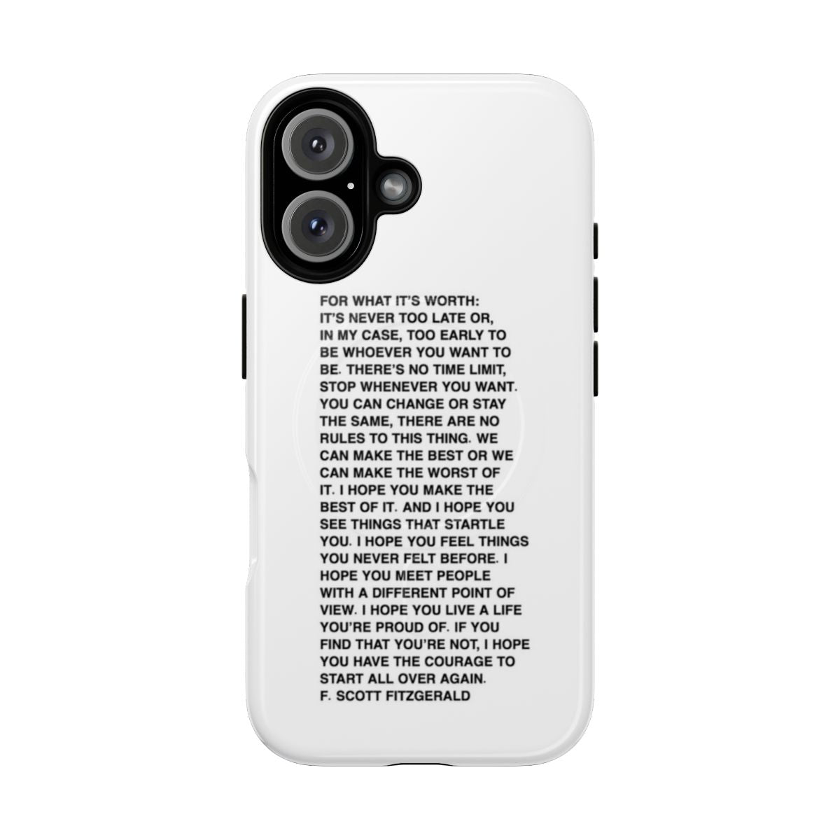 Vintage-inspired phone case with a quote from F. Scott Fitzgerald's "For What It's Worth"