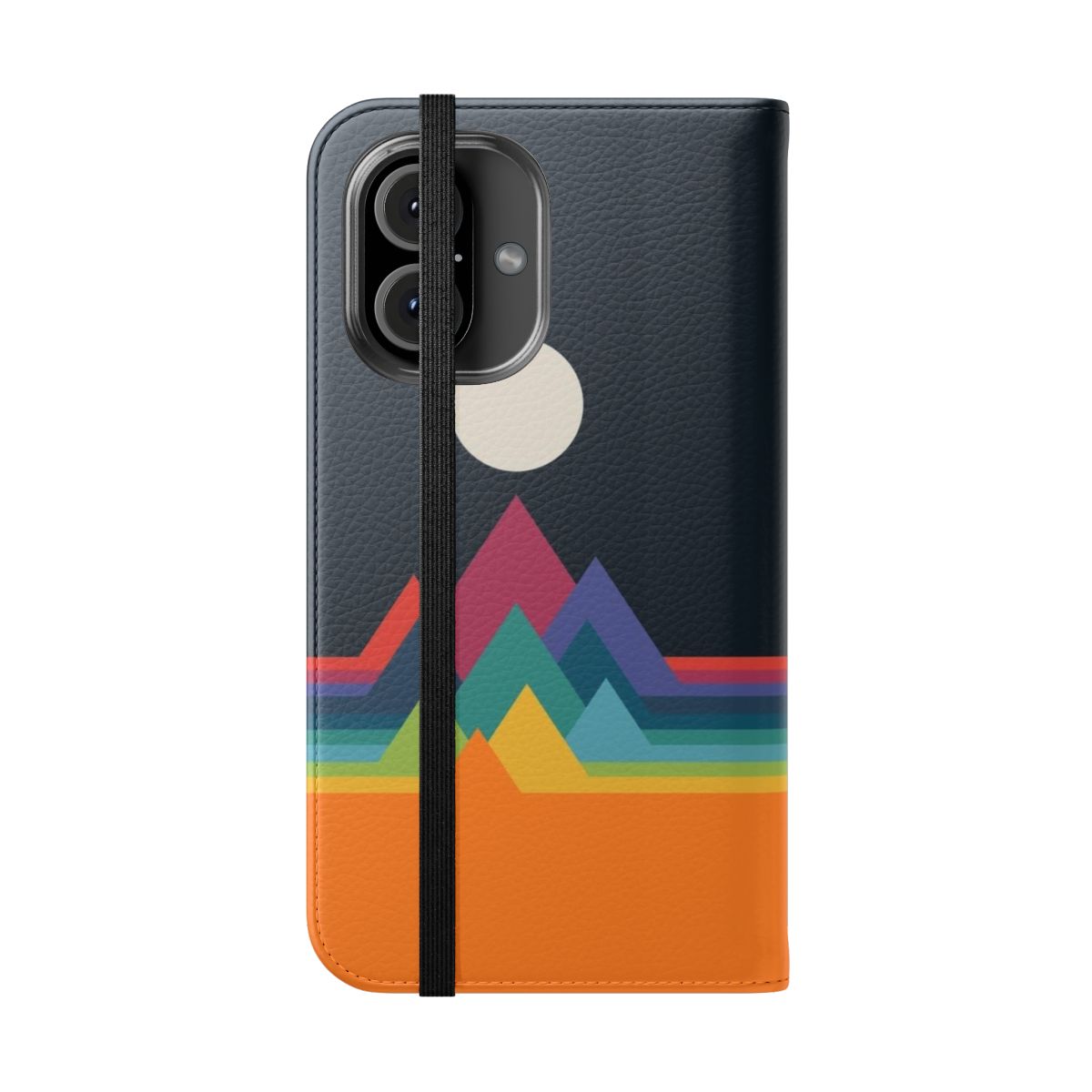 Colorful and whimsical phone case cover featuring geometric mountains in a rainbow pattern - Folded Front