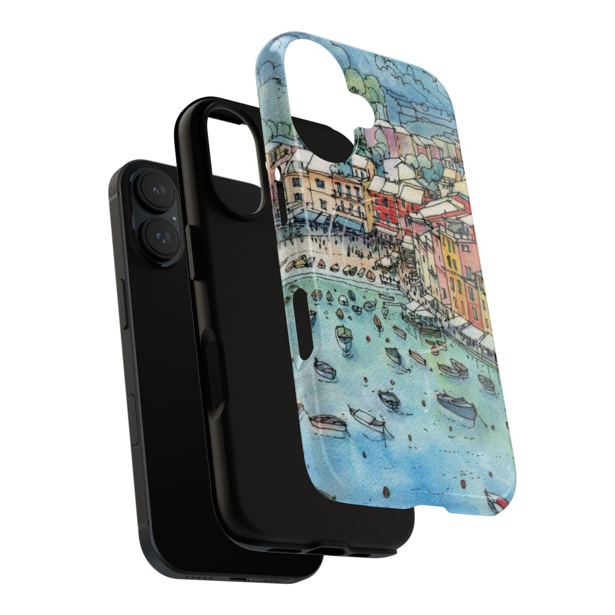 Magnetic phone case featuring a scenic landscape of Portofino, Italy - Layers