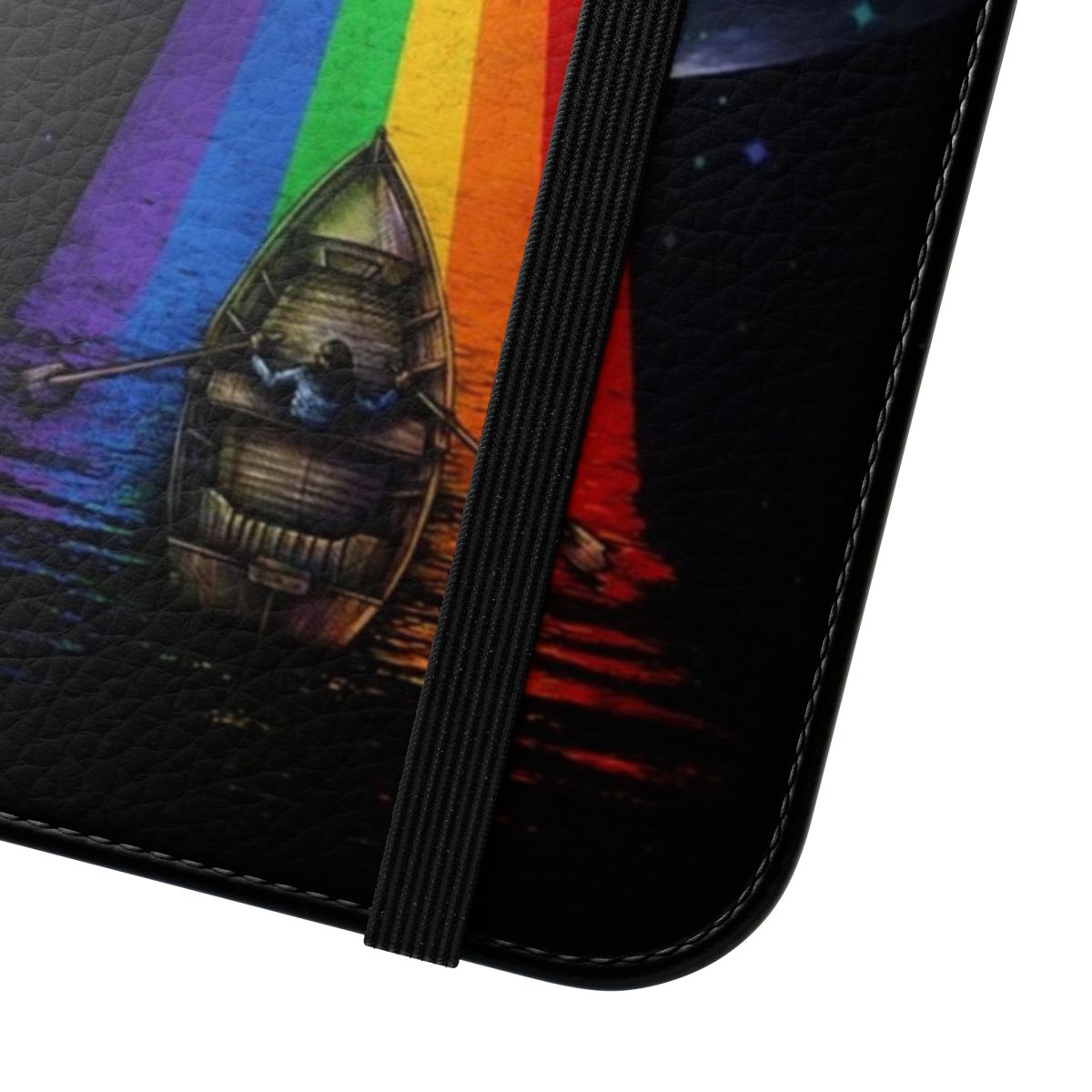 Flip phone case with a dark, cosmic galaxy design - Close Up