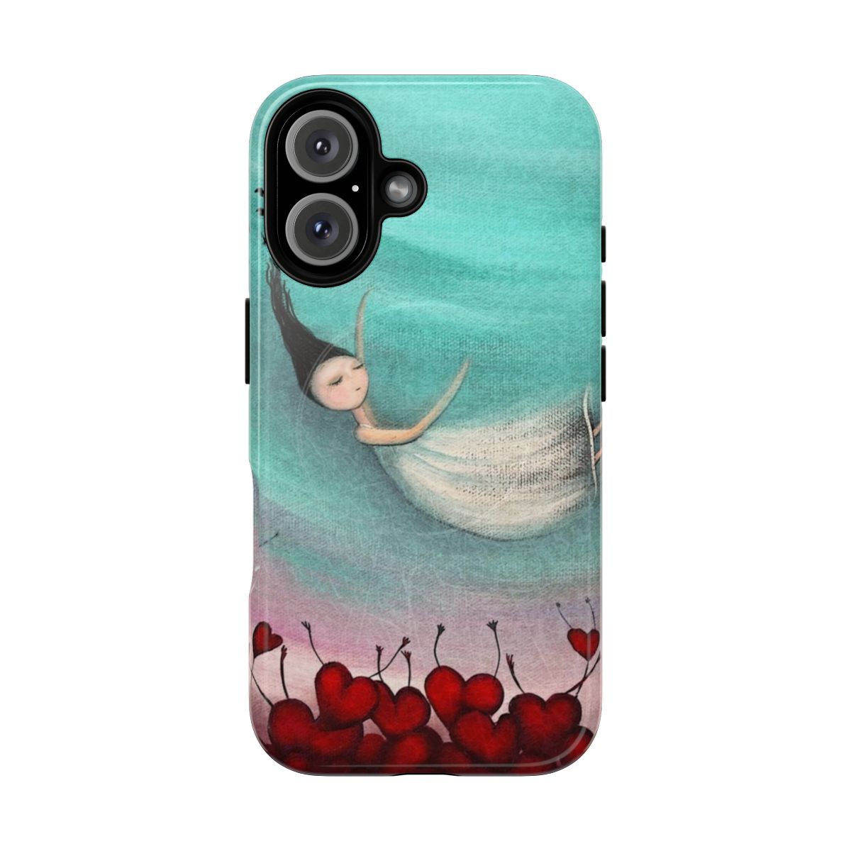 A whimsical and soft phone case with a love design