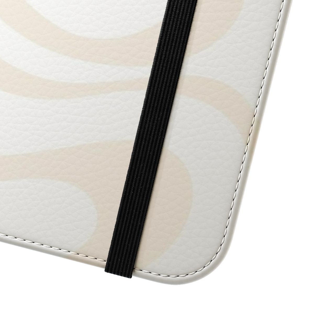 A modern abstract design in soft white and light beige colors on a phone case. - Close Up