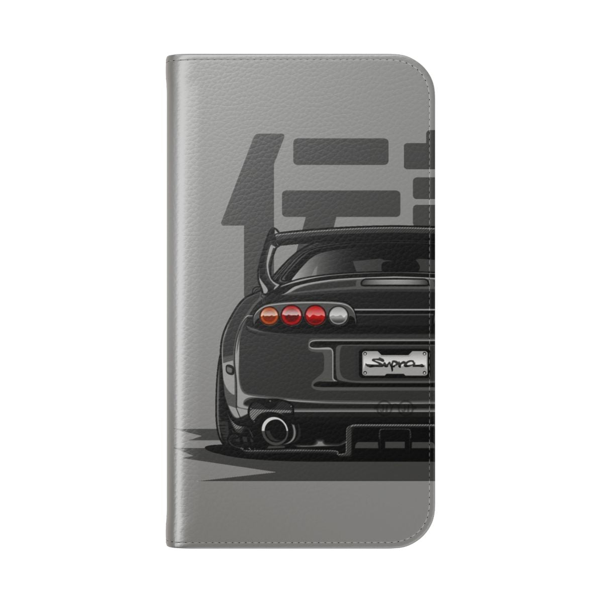 Sleek and durable flip cover phone case featuring a stylized Supra MK4 design for car enthusiasts - Folded Back