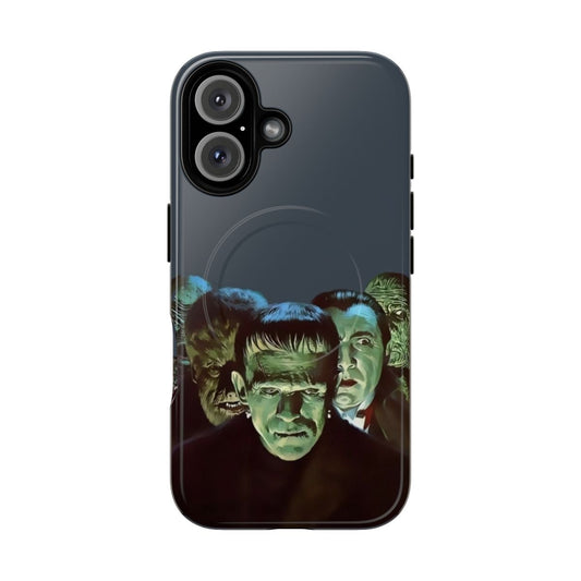 Vintage-style phone case with retro monster and sci-fi graphics