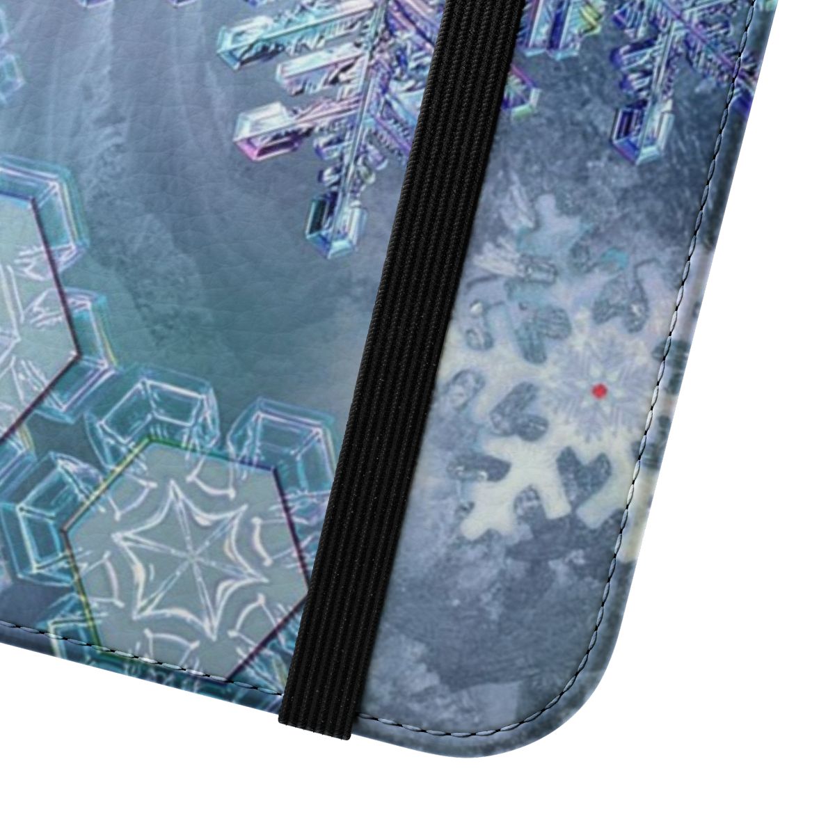 Icy blue snowflake phone case with a sleek, frozen design - Close Up