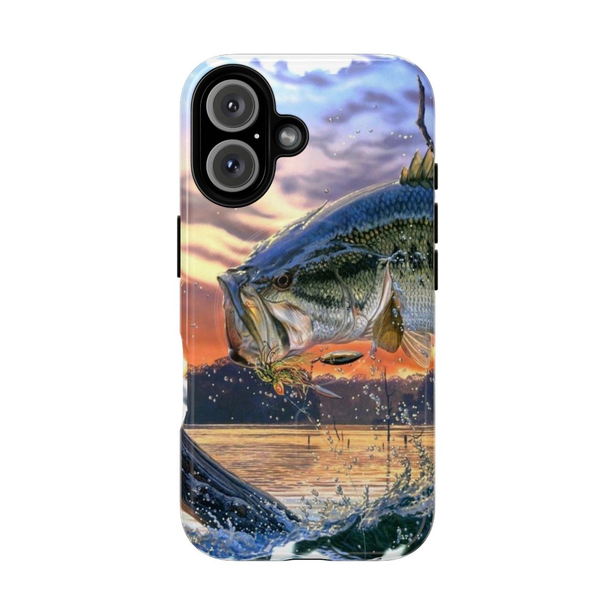 Magnetic tough phone case with bass fishing design