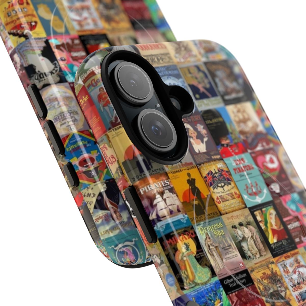 Artistic phone case featuring vintage-style Gilbert and Sullivan opera posters - Detail