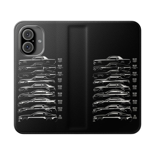 Retro Ford Mustang silhouette on a flip cover phone case