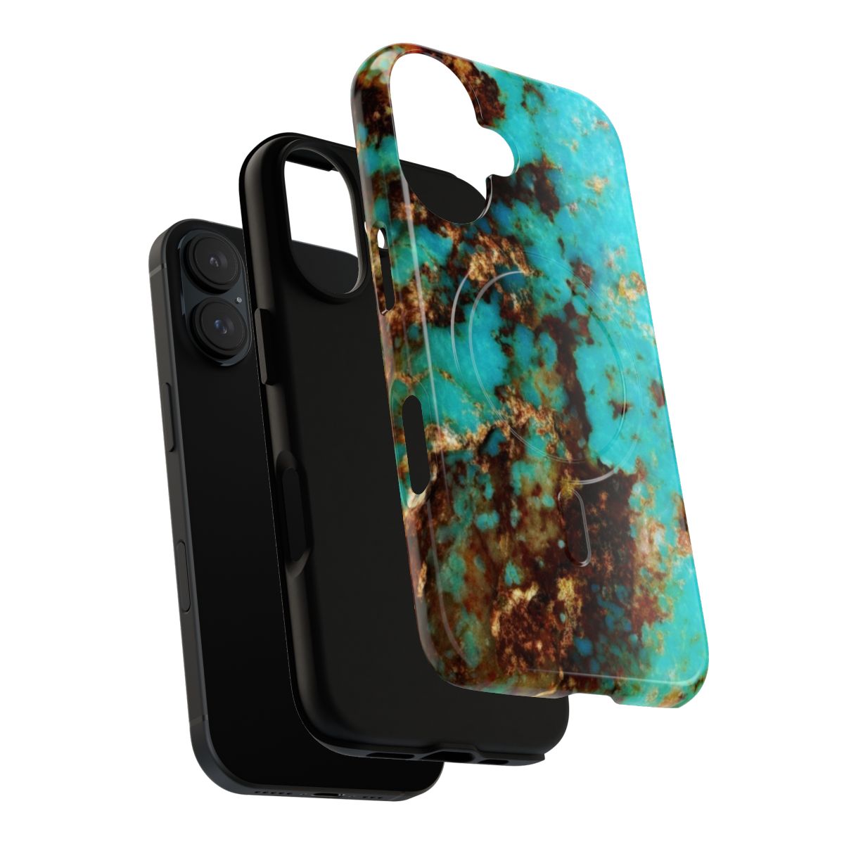 Turquoise magnetic tough phone case with a textured, aesthetic design. - Layers