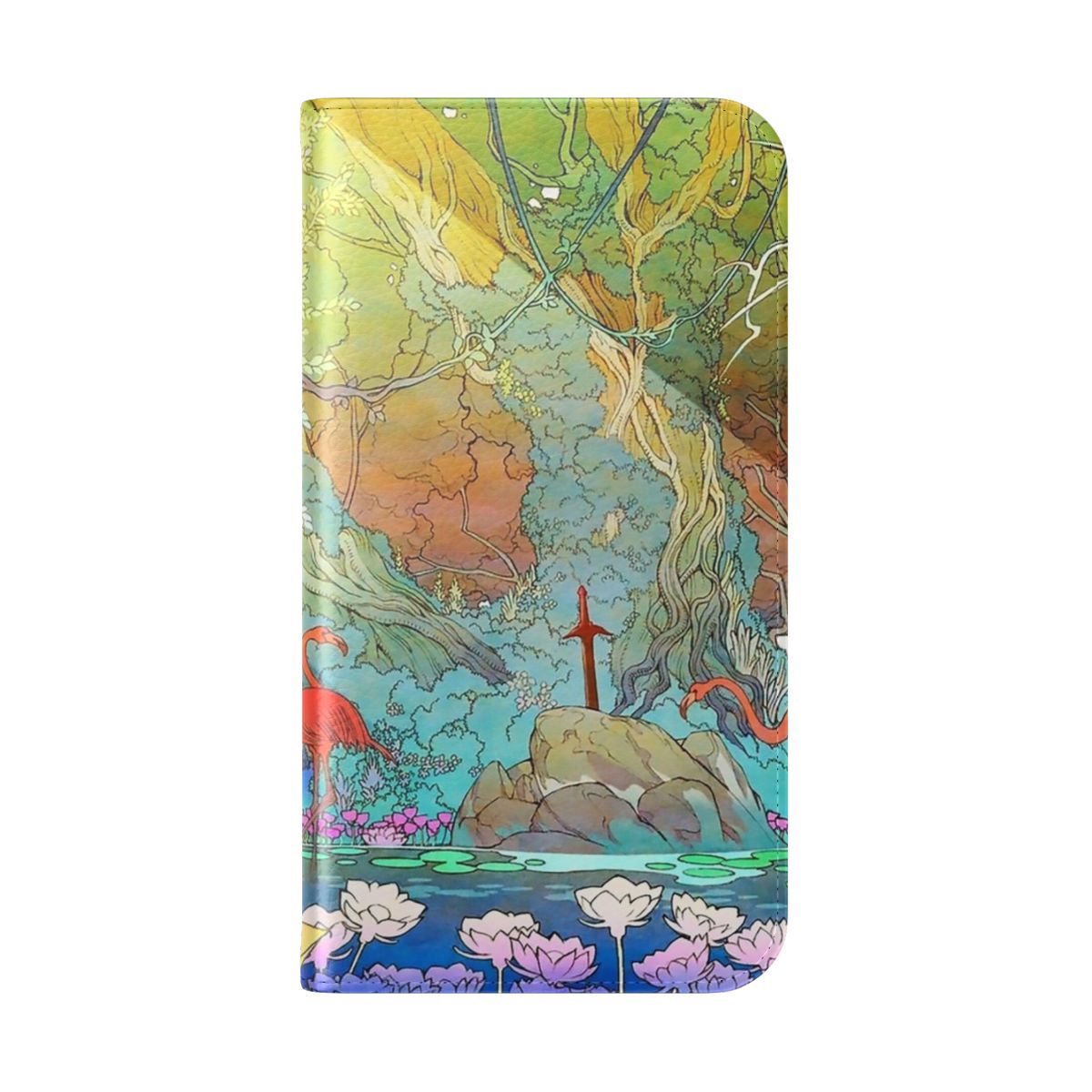 Sword-themed phone case with fantasy design - Folded Back