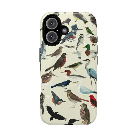 Magnetic phone case with colorful bird artwork