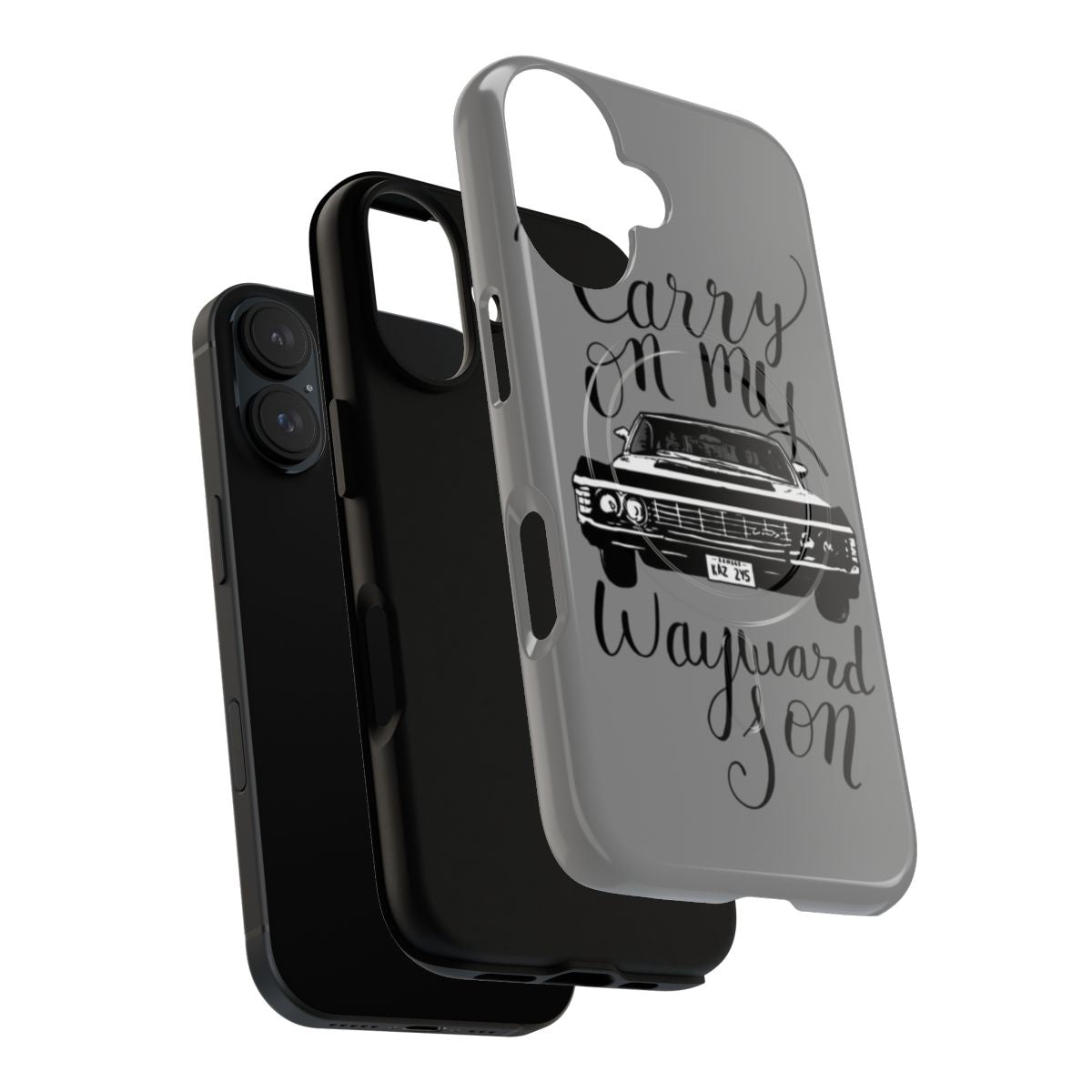 Supernatural-inspired magnetic tough phone case with calligraphic "Carry On My Wayward Son" design - Layers