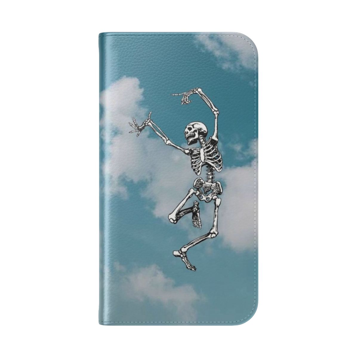 Image of a skull dancing in a beautiful blue sky on a flip phone case. - Folded Back