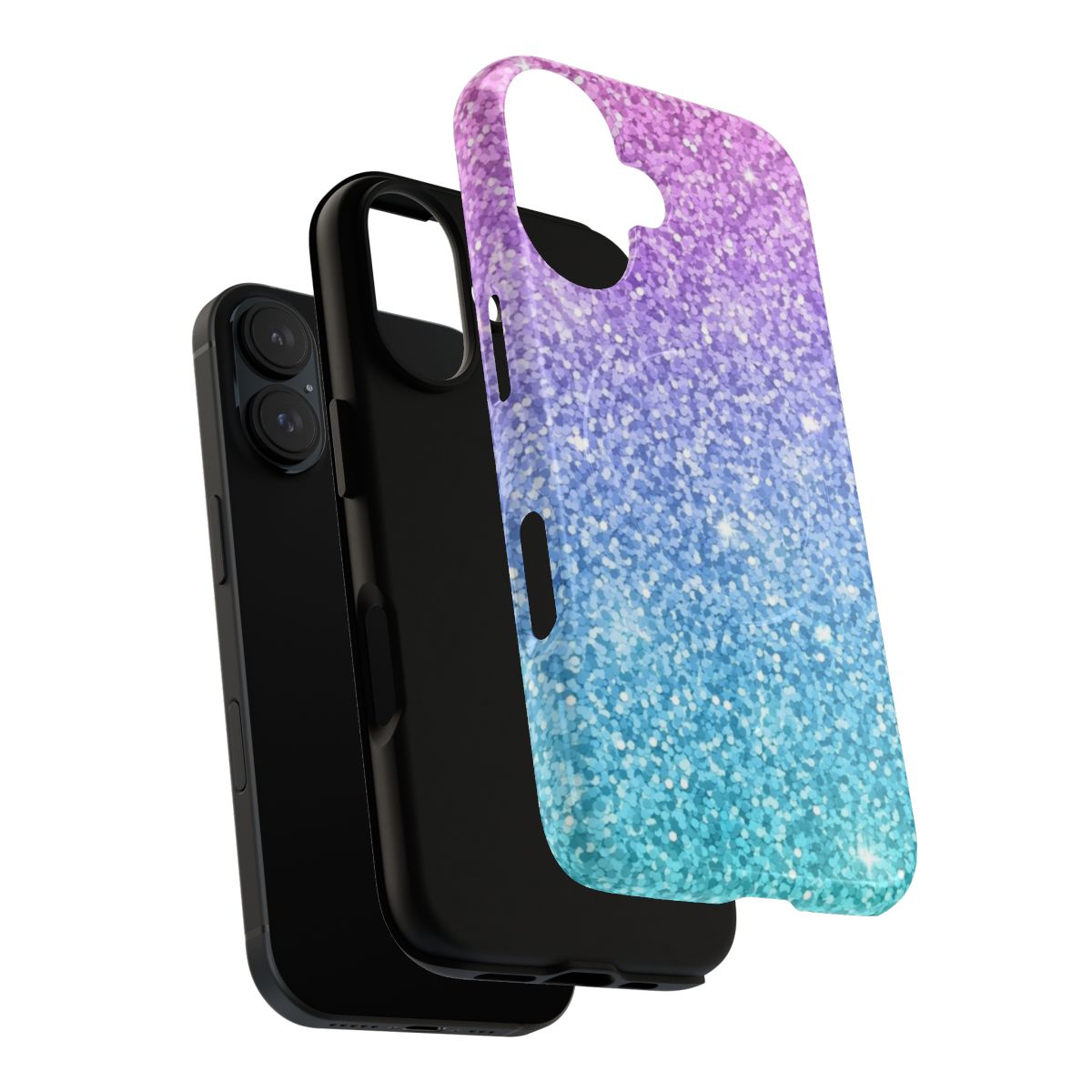 Vibrant purple, blue, and turquoise ombre phone case with glittery, sparkly gradient design - Layers