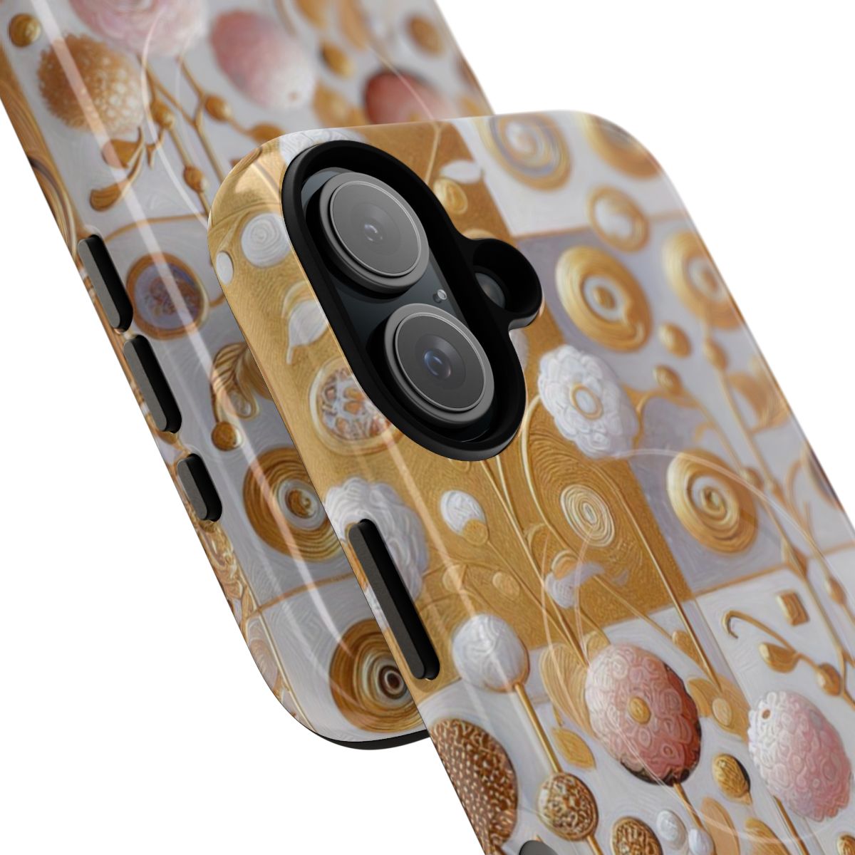 Artistic floral phone case featuring Gustav Klimt's iconic gold leaf design - Detail