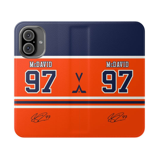 Customizable phone case featuring the number 97 and inspired by Edmonton Oilers player Connor McDavid