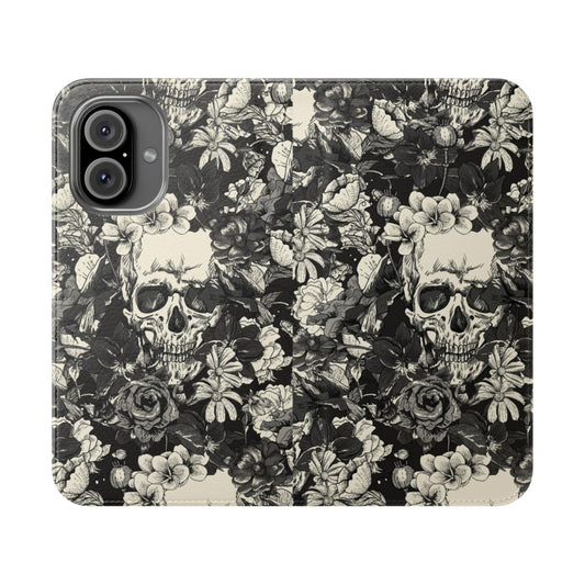 Stylish skulls and floral pattern phone case