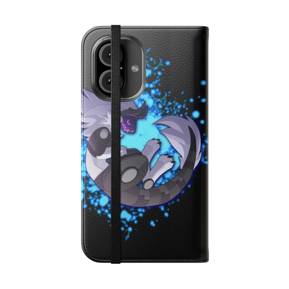 Protogen-inspired phone case with a cyberpunk, neon design - Folded Front