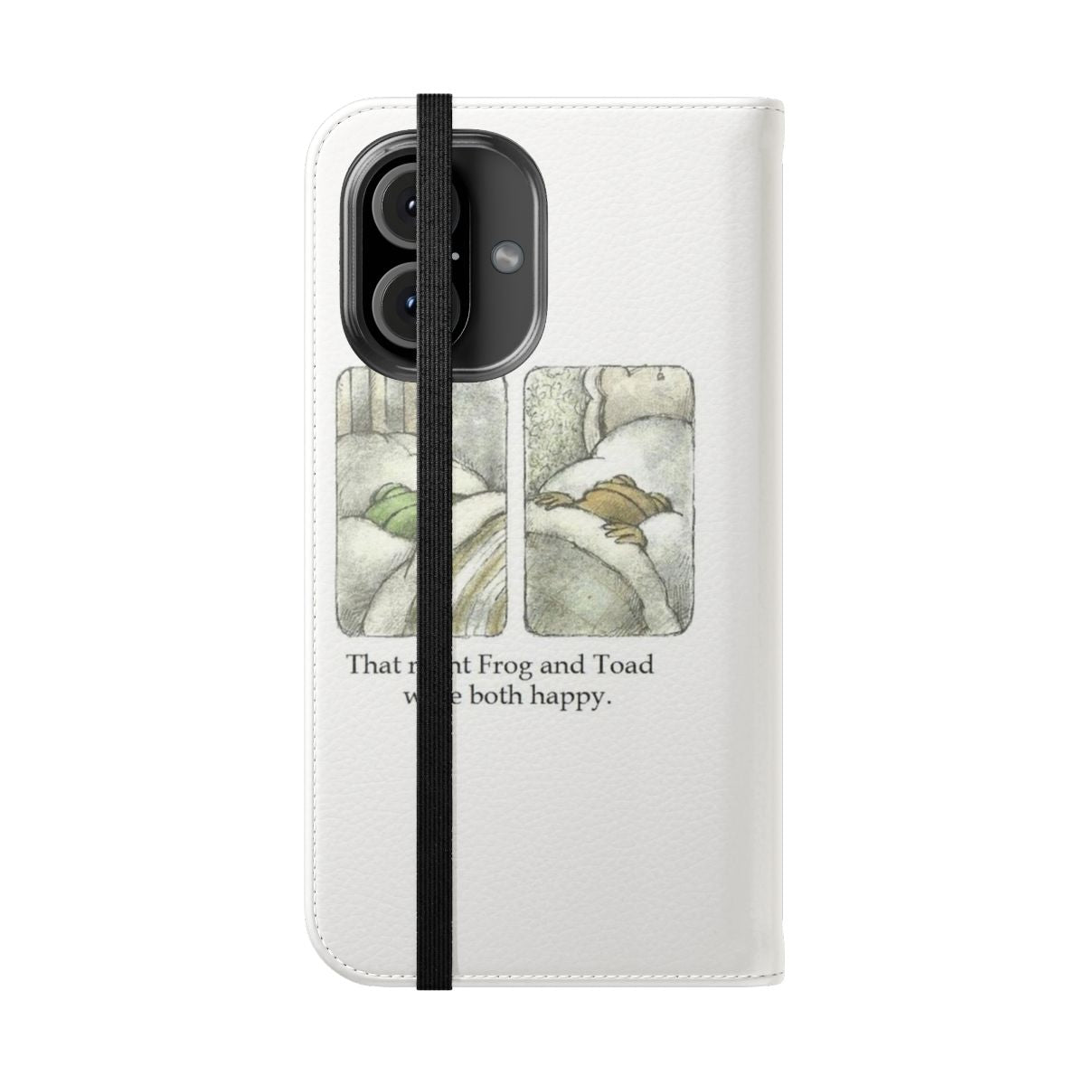 Flip cover phone case featuring artwork of happy frog and toad characters - Folded Front