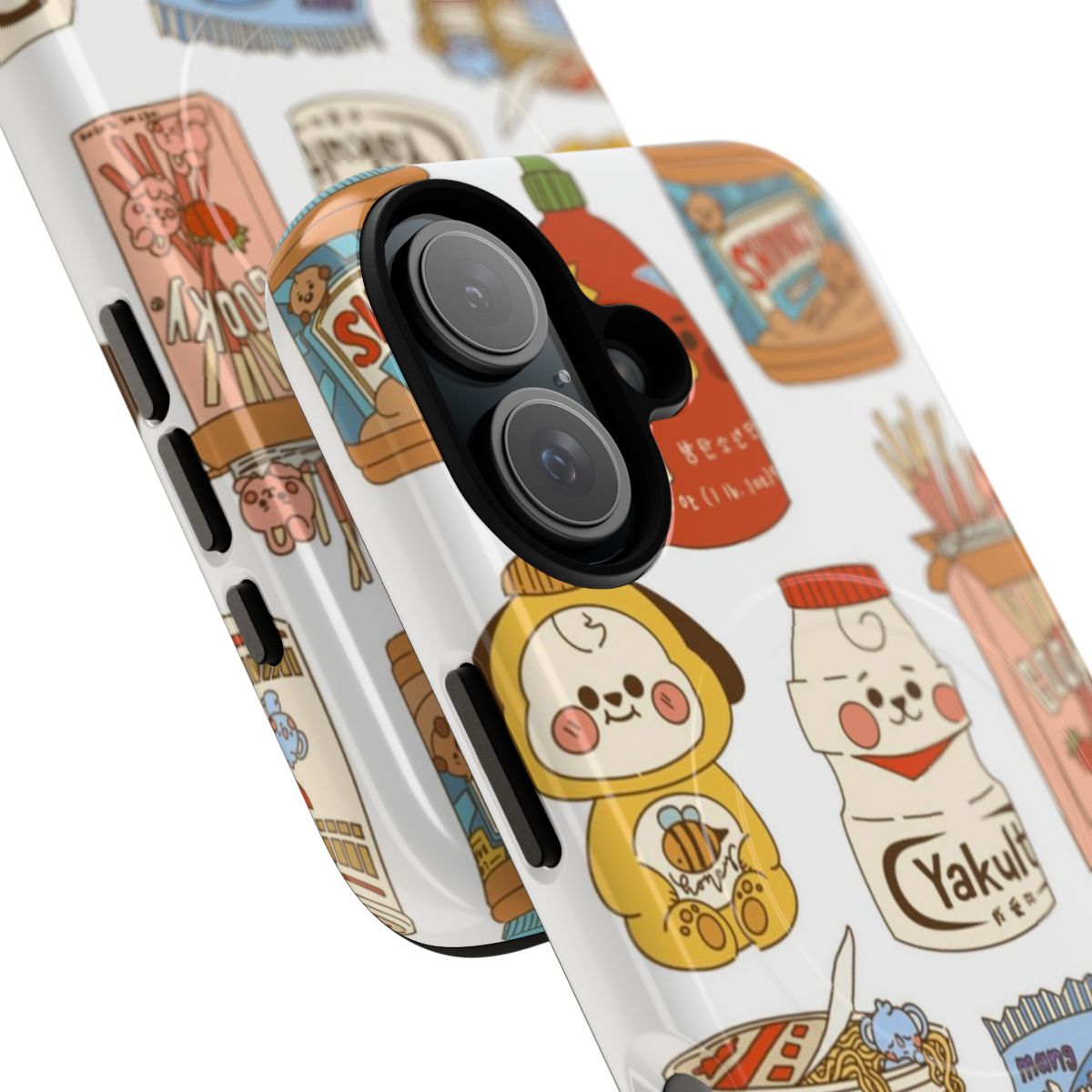 BTS-inspired phone case with magnetic closure and tough design featuring cute food art - Detail